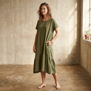 Organic Olive Midi Dress